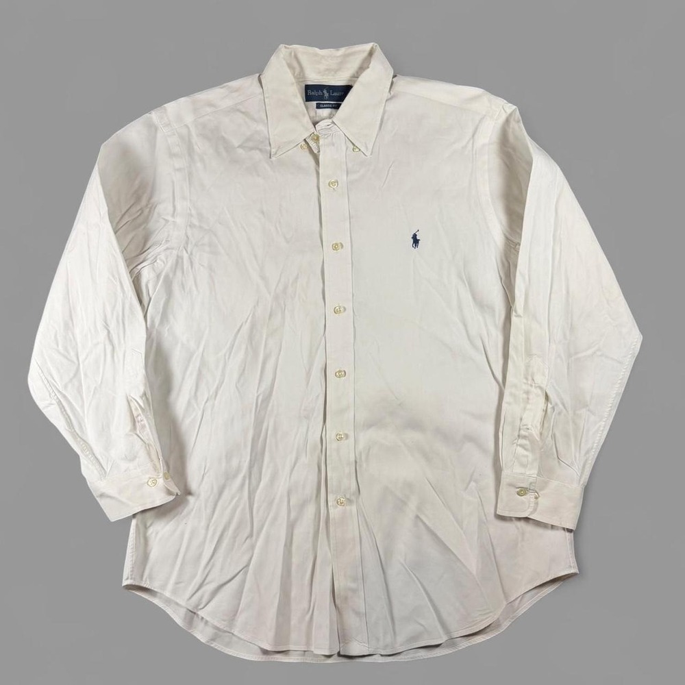 Vintage Polo Ralph Lauren White Button Down Shirt Oxford Classic Fit Size Large